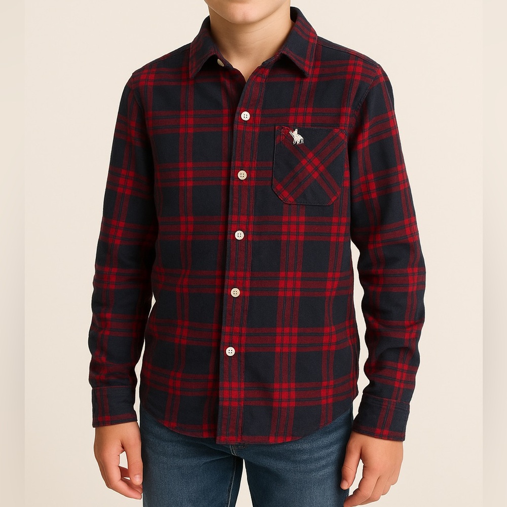 Abercrombie Kids Plaid Button Down Shirt Navy Red Size 15/16 Boys